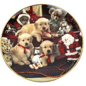 Franklin Mint Royal Doulton Christmas Cheer Puppies Collectors Plate Vintage 90'
